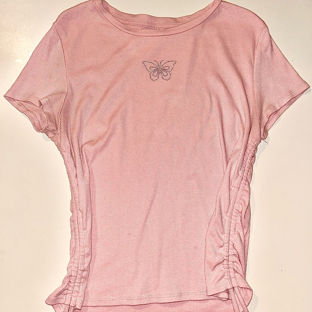Pink Butterfly Embroidered Women's Top